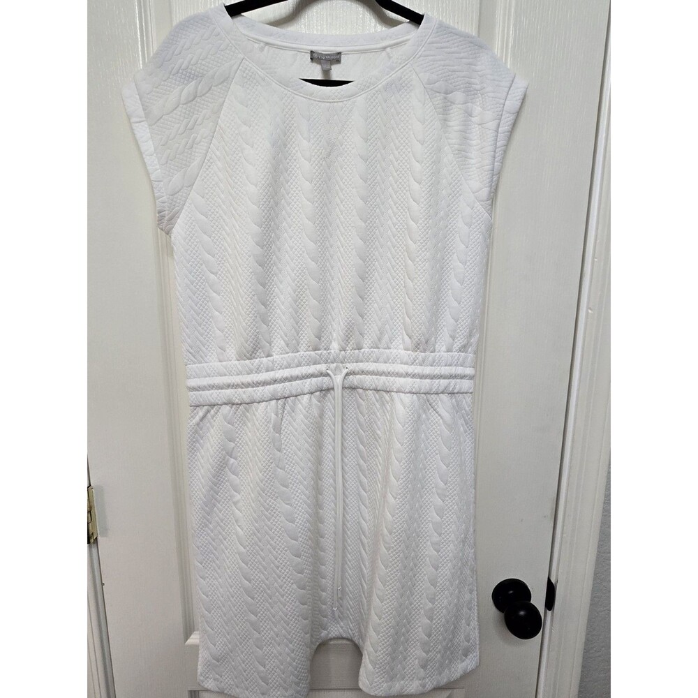 T by Talbots White Quilted Cable Knit Dress Med Drawstring Athleisure Costal